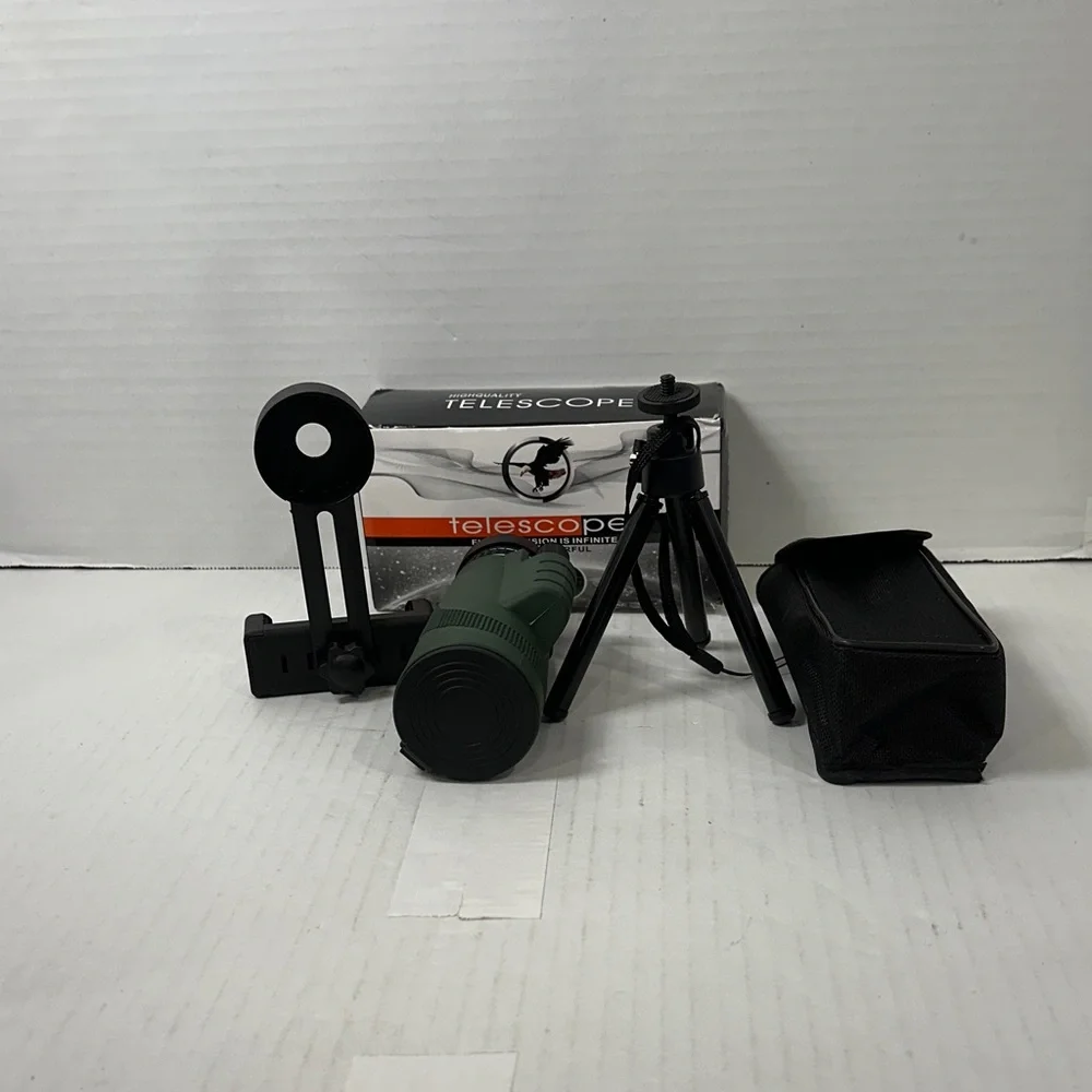 Compact Green Telescope with Tripod and Phone Adapter